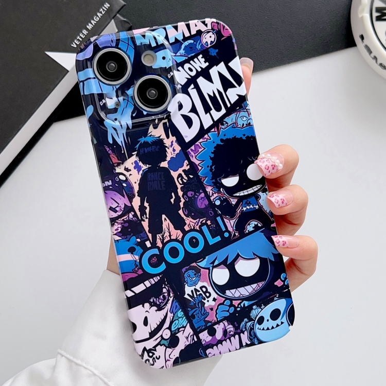 

For iPhone 14 Painted Pattern Precise Hole PC Phone Case(Purple Comics)