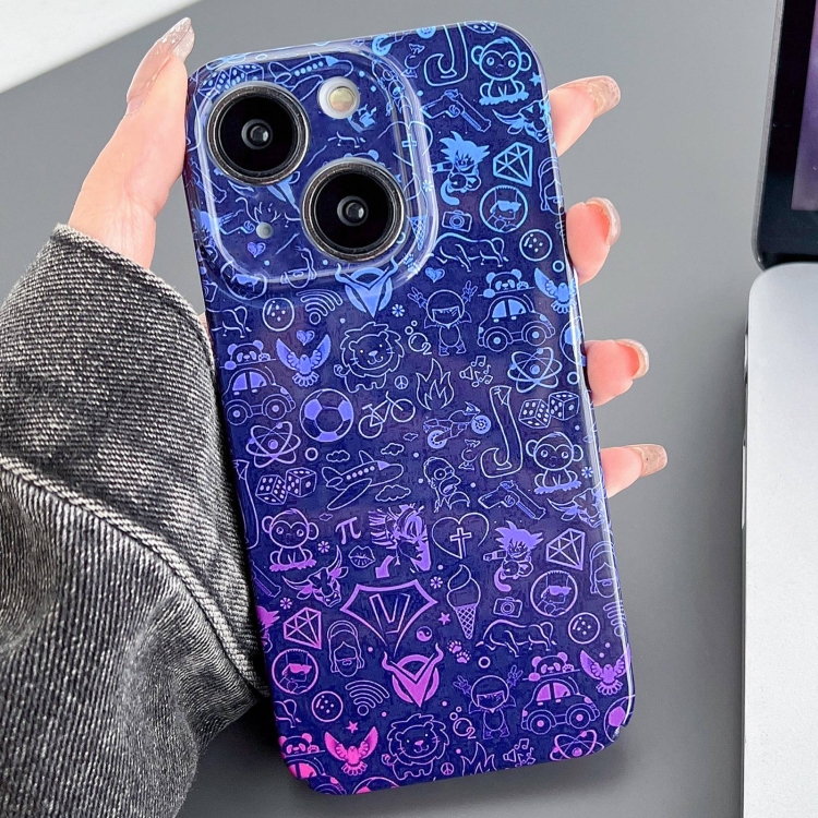 

For iPhone 14 Painted Pattern Precise Hole PC Phone Case(Blue Purple Graffiti)