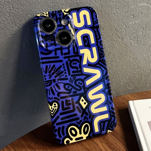 

For iPhone 14 Painted Pattern Precise Hole PC Phone Case(Blue SCR)
