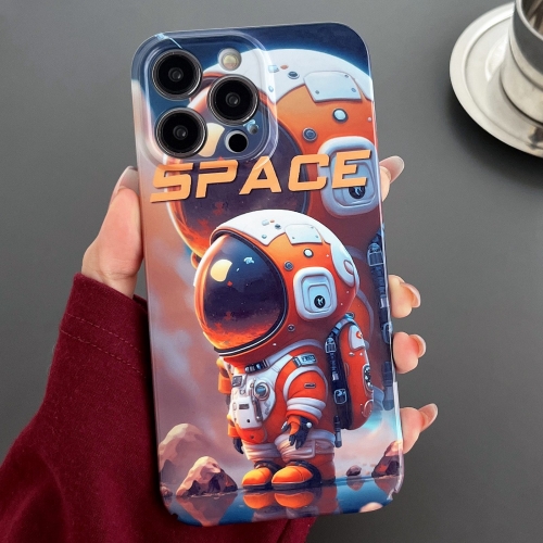 

For iPhone 14 Pro Painted Pattern Precise Hole PC Phone Case(Orange Astronaut)