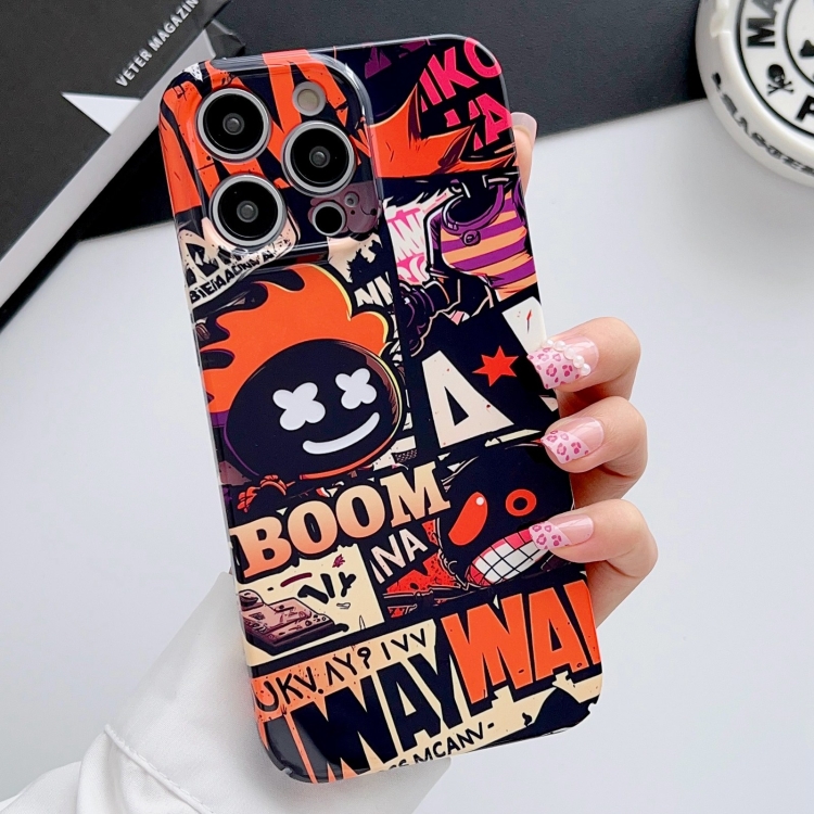 

For iPhone 14 Pro Painted Pattern Precise Hole PC Phone Case(Orange Comics)