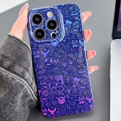 

For iPhone 14 Pro Painted Pattern Precise Hole PC Phone Case(Blue Purple Graffiti)