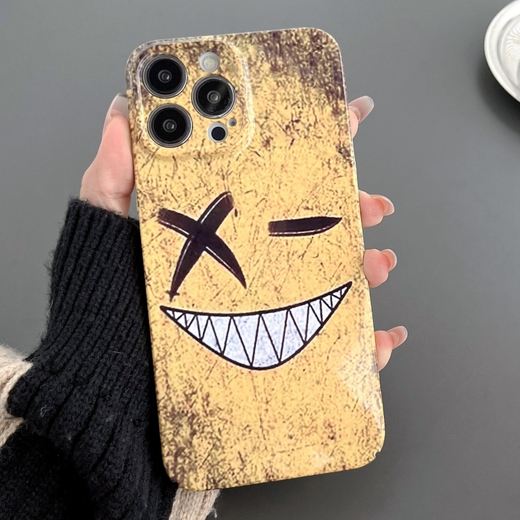 

For iPhone 14 Pro Painted Pattern Precise Hole PC Phone Case(Yellow Background Smiling)
