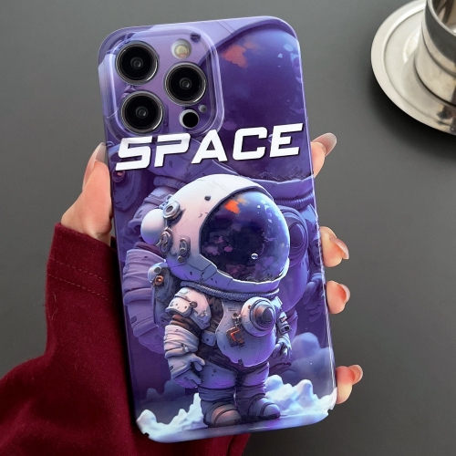 

For iPhone 14 Pro Max Painted Pattern Precise Hole PC Phone Case(Purple Astronaut)