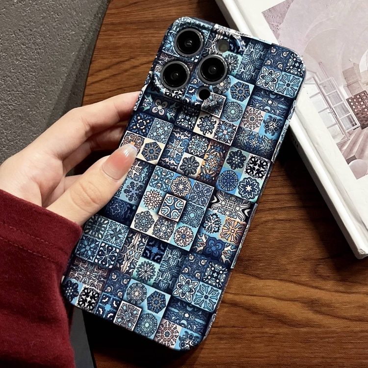 

For iPhone 13 Pro Max Painted Pattern Precise Hole PC Phone Case(Green Plaid)