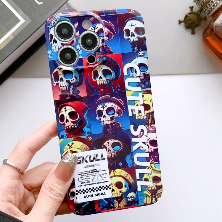 

For iPhone 13 Pro Painted Pattern Precise Hole PC Phone Case(Cute Skull)