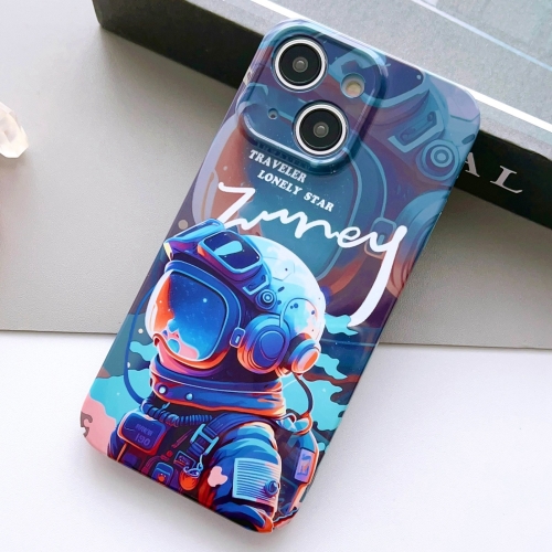 

For iPhone 13 Painted Pattern Precise Hole PC Phone Case(Blue Paint Astronaut)