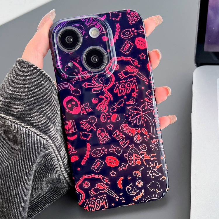 

For iPhone 13 Painted Pattern Precise Hole PC Phone Case(Black Red Graffiti)
