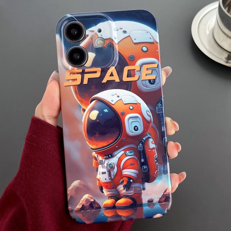 

For iPhone 12 Painted Pattern Precise Hole PC Phone Case(Orange Astronaut)