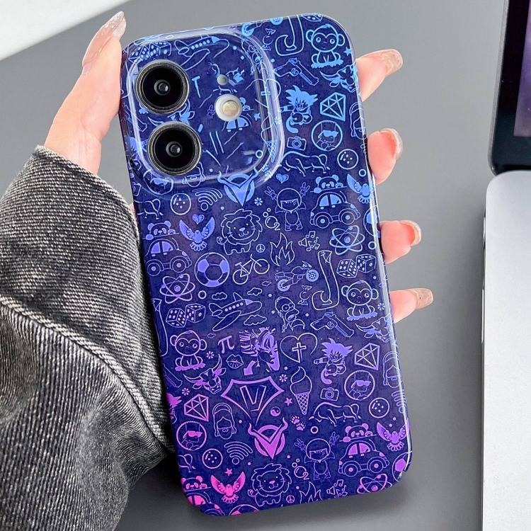 

For iPhone 12 Painted Pattern Precise Hole PC Phone Case(Blue Purple Graffiti)