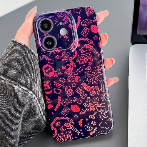 

For iPhone 12 Painted Pattern Precise Hole PC Phone Case(Black Red Graffiti)