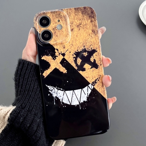 

For iPhone 12 Painted Pattern Precise Hole PC Phone Case(Black Yellow Smiling)