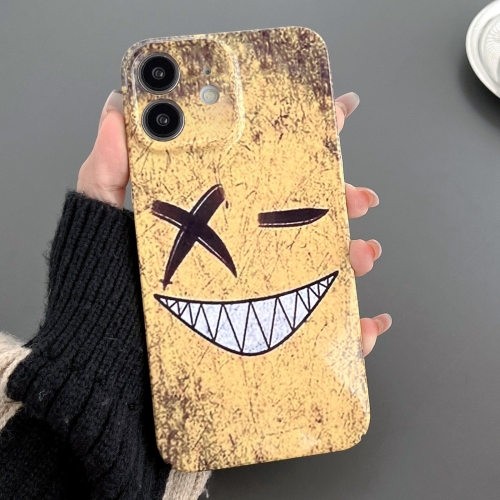 

For iPhone 12 Painted Pattern Precise Hole PC Phone Case(Yellow Background Smiling)