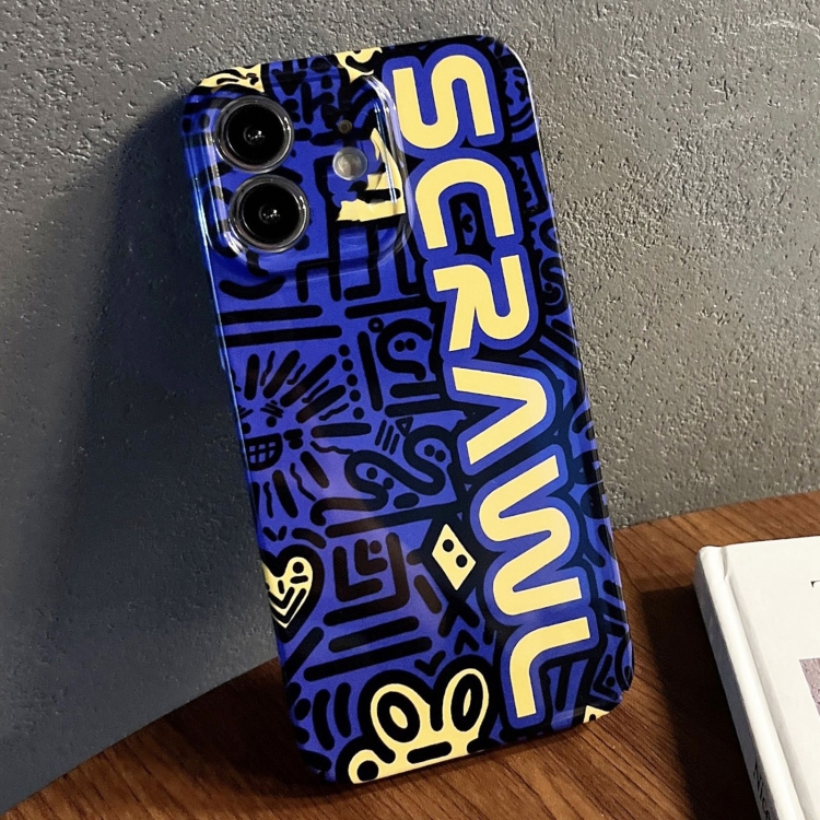 

For iPhone 12 Painted Pattern Precise Hole PC Phone Case(Blue SCR)