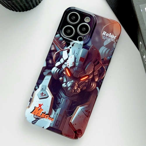 

For iPhone 12 Pro Max Painted Pattern Precise Hole PC Phone Case(Orange Robot)