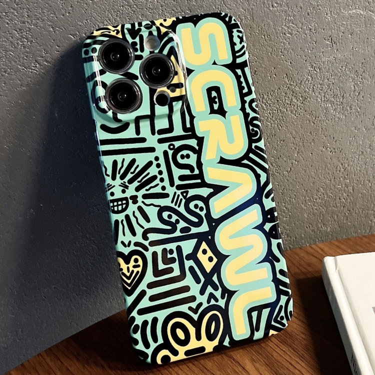

For iPhone 12 Pro Max Painted Pattern Precise Hole PC Phone Case(Green SCR)