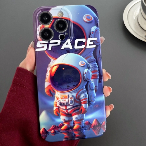 

For iPhone 12 Pro Painted Pattern Precise Hole PC Phone Case(Orange White Astronaut)