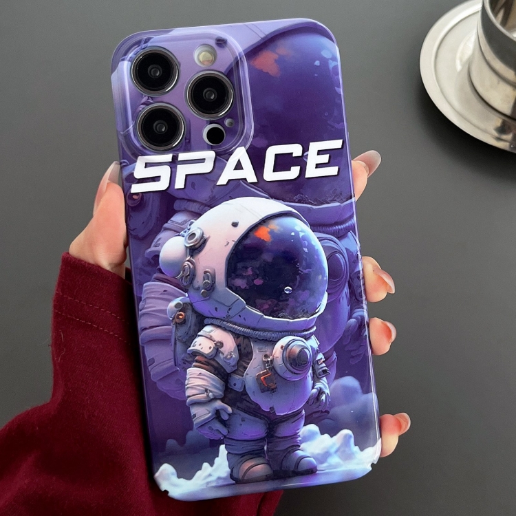 

For iPhone 12 Pro Painted Pattern Precise Hole PC Phone Case(Purple Astronaut)