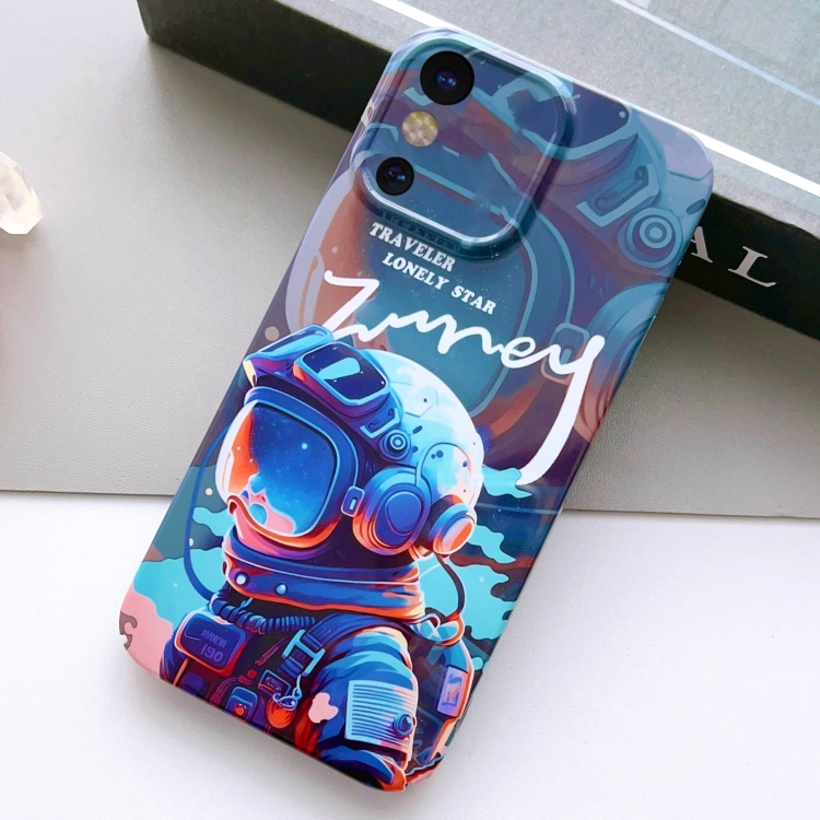 

For iPhone X / XS Painted Pattern Precise Hole PC Phone Case(Blue Paint Astronaut)