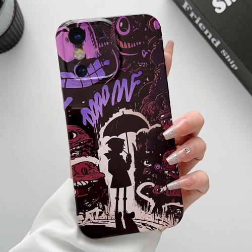 

For iPhone X / XS Painted Pattern Precise Hole PC Phone Case(Black Purple Umbrella Boy)