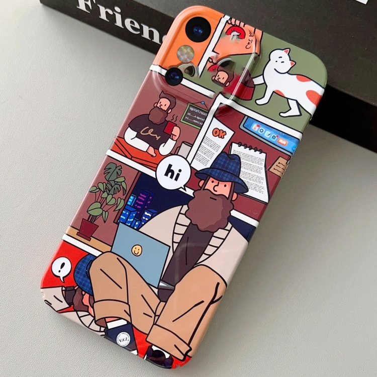

For iPhone X / XS Painted Pattern Precise Hole PC Phone Case(Holiday Uncle)