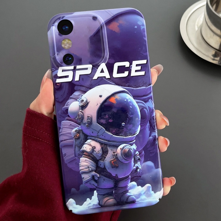 

For iPhone X / XS Painted Pattern Precise Hole PC Phone Case(Purple Astronaut)