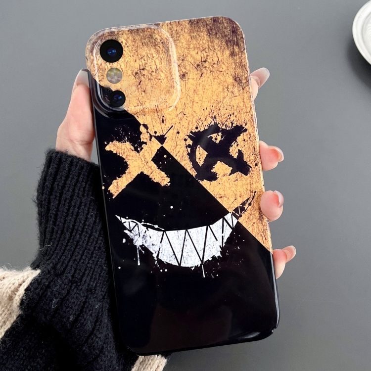 

For iPhone X / XS Painted Pattern Precise Hole PC Phone Case(Black Yellow Smiling)