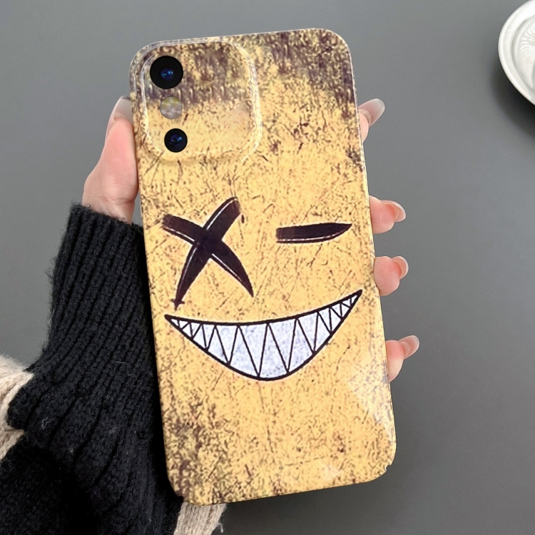 

For iPhone X / XS Painted Pattern Precise Hole PC Phone Case(Yellow Background Smiling)