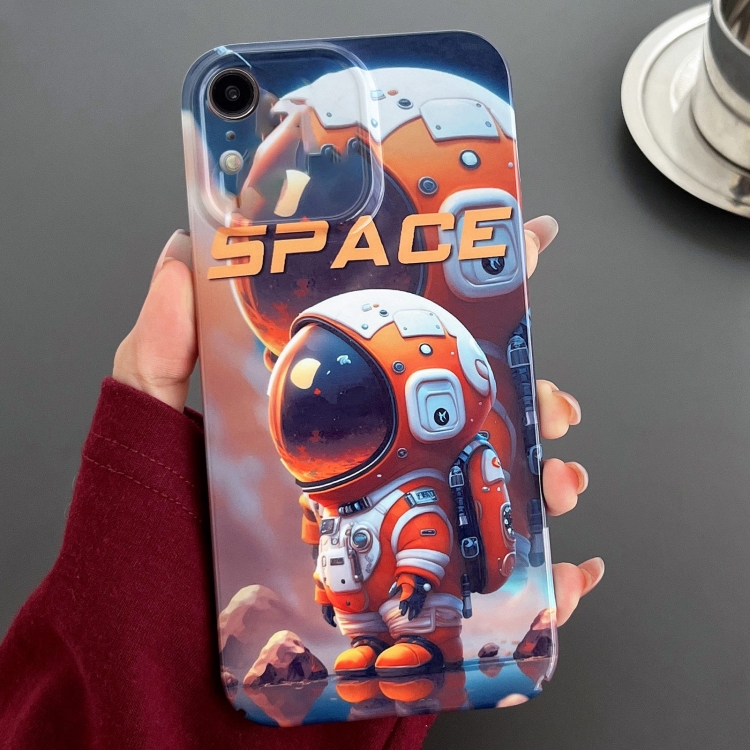 

For iPhone XR Painted Pattern Precise Hole PC Phone Case(Orange Astronaut)