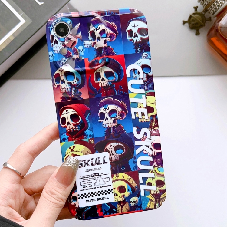 

For iPhone XR Painted Pattern Precise Hole PC Phone Case(Cute Skull)