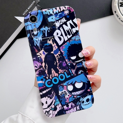 

For iPhone XR Painted Pattern Precise Hole PC Phone Case(Purple Comics)