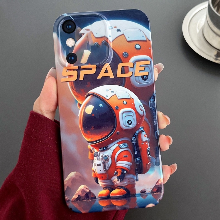 

For iPhone XS Max Painted Pattern Precise Hole PC Phone Case(Orange Astronaut)