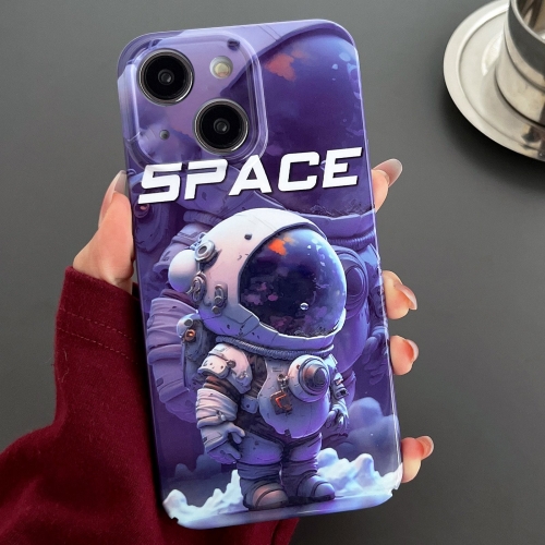 

For iPhone 15 Painted Pattern Precise Hole PC Phone Case(Purple Astronaut)