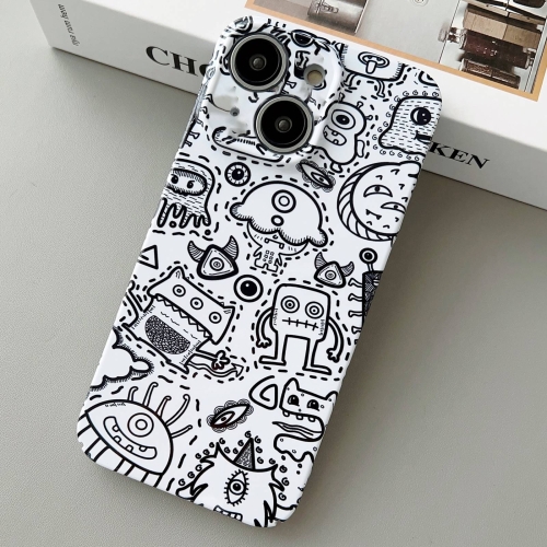 

For iPhone 15 Painted Pattern Precise Hole PC Phone Case(Block Monster)