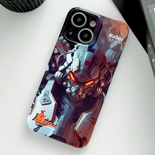 

For iPhone 15 Plus Painted Pattern Precise Hole PC Phone Case(Orange Robot)