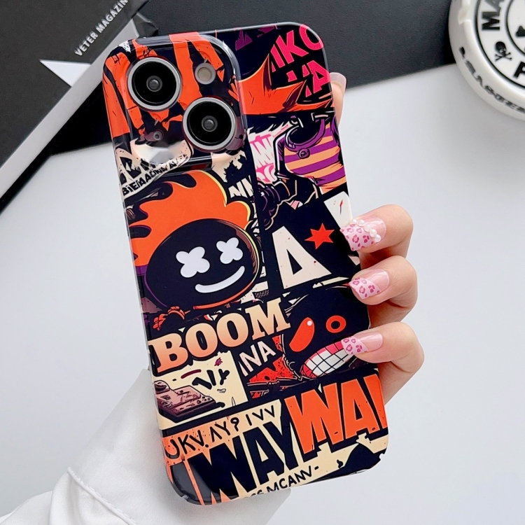 

For iPhone 15 Plus Painted Pattern Precise Hole PC Phone Case(Orange Comics)