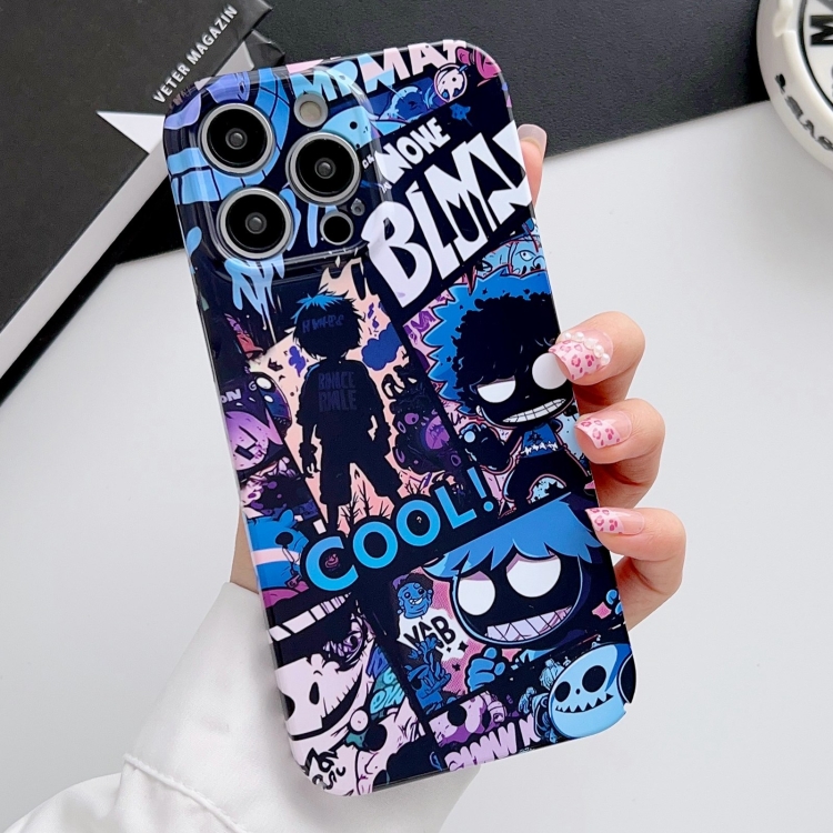 

For iPhone 15 Pro Painted Pattern Precise Hole PC Phone Case(Purple Comics)