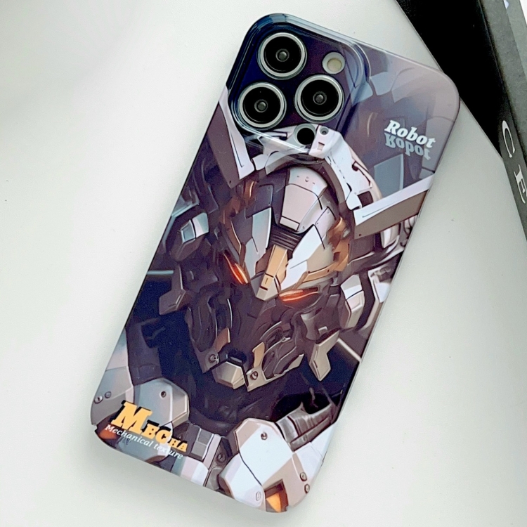 

For iPhone 15 Pro Max Painted Pattern Precise Hole PC Phone Case(Grey Robot)