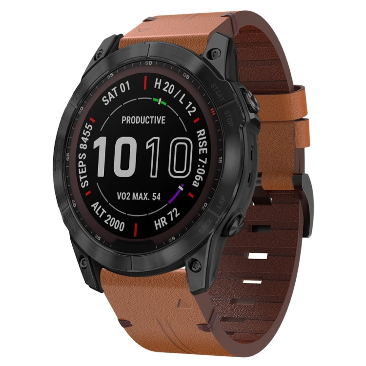 

For Garmin Instinct 2X Solar Leather Steel Buckle Watch Band(Brown)