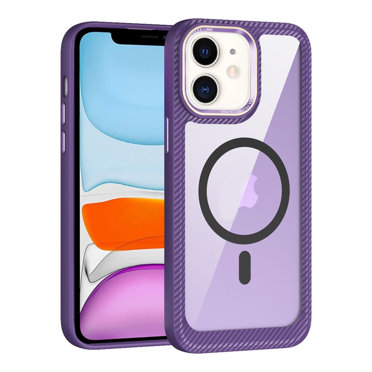 

For iPhone 11 MagSafe Carbon Fiber Transparent Back Panel Phone Case(Purple)