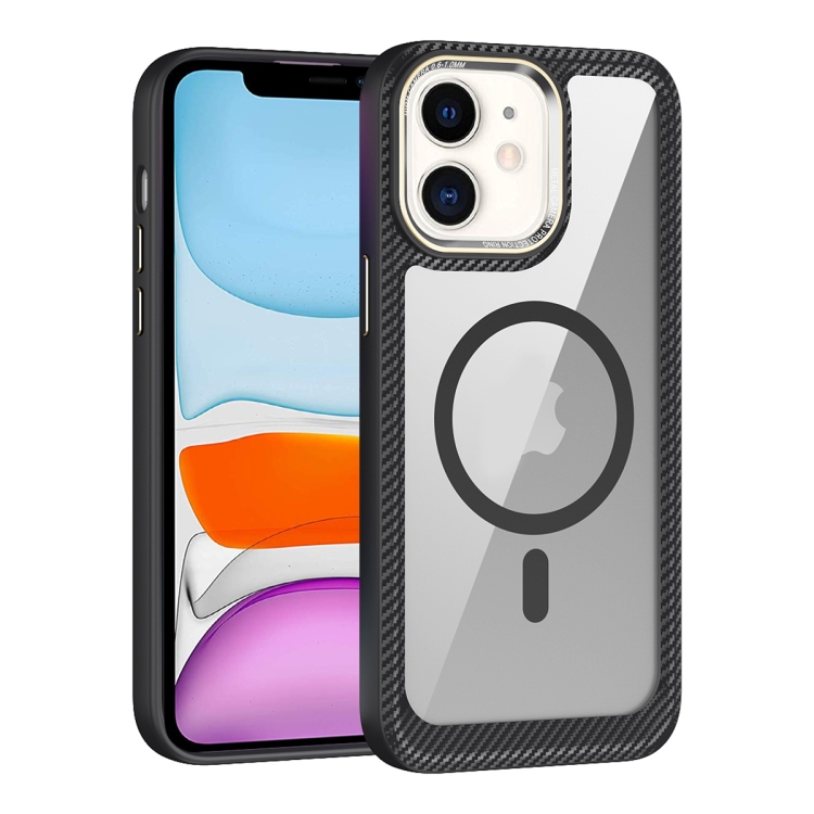 

For iPhone 11 MagSafe Carbon Fiber Transparent Back Panel Phone Case(Black)