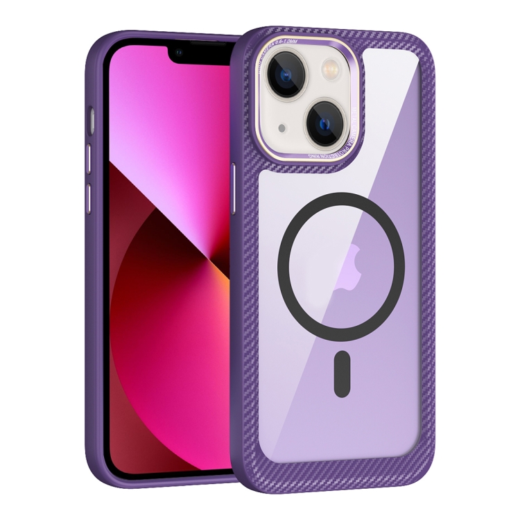 

For iPhone 13 MagSafe Carbon Fiber Transparent Back Panel Phone Case(Purple)