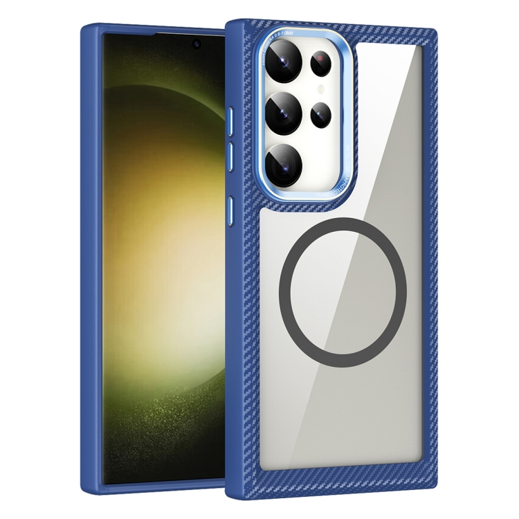

For Samsung Galaxy S23+ 5G MagSafe Carbon Fiber Transparent Back Panel Phone Case(Blue)