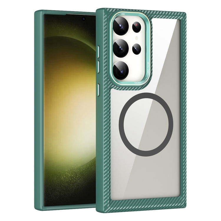 

For Samsung Galaxy S23+ 5G MagSafe Carbon Fiber Transparent Back Panel Phone Case(Green)