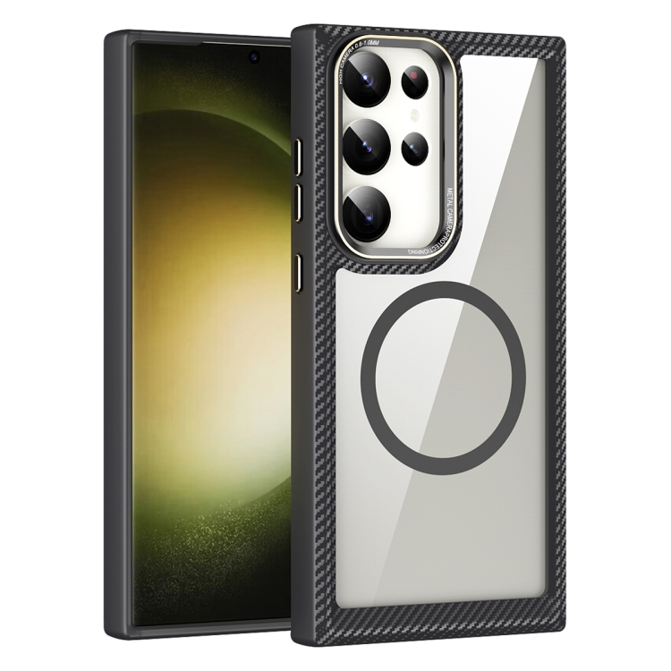 

For Samsung Galaxy S23+ 5G MagSafe Carbon Fiber Transparent Back Panel Phone Case(Black)
