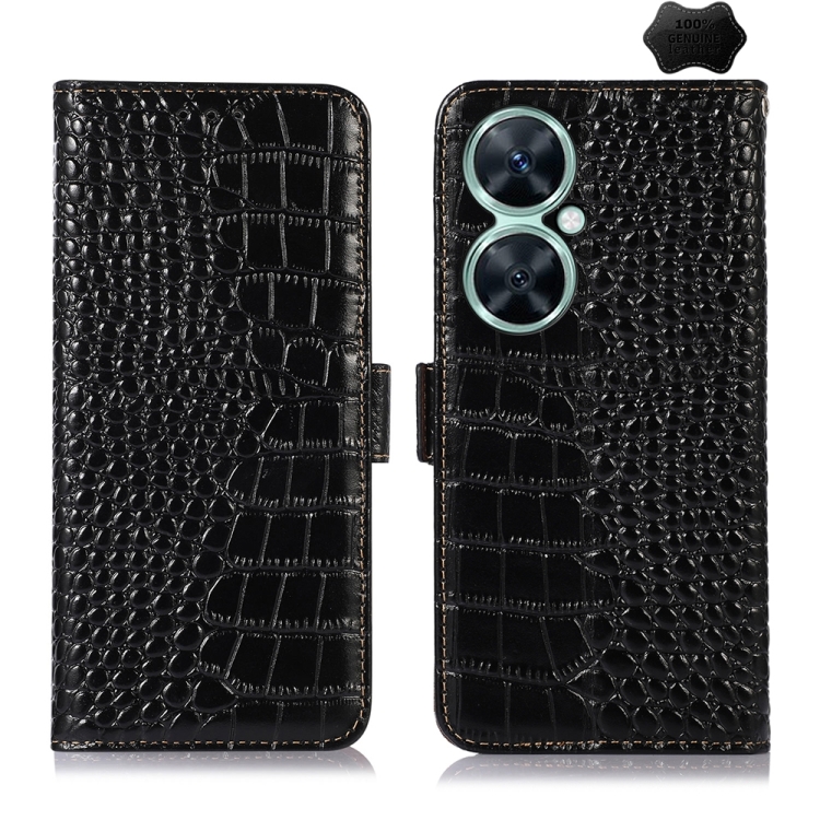 

For Huawei Nova 11i / Enjoy 60 Pro / Maimang 20 5G Crocodile Top Layer Cowhide Leather Phone Case(Black)