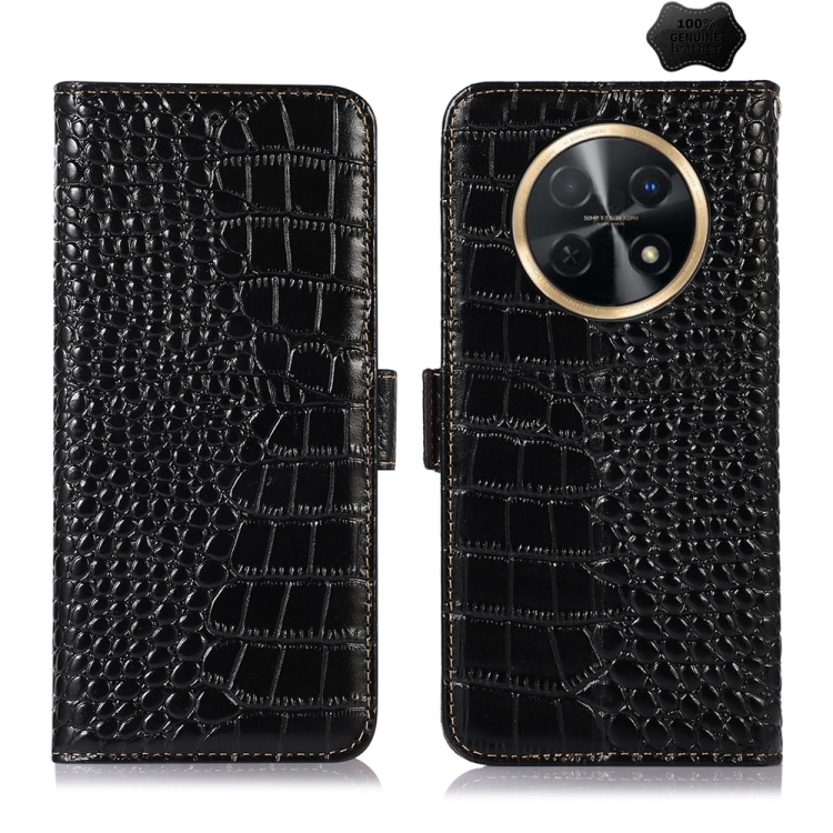 

For Huawei Nova Y91 4G / Enjoy 60X Crocodile Top Layer Cowhide Leather Phone Case(Black)