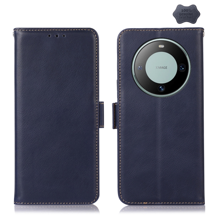 

For Huawei Mate 60 Crazy Horse Top Layer Cowhide Leather Phone Case(Blue)