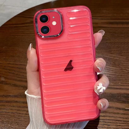 

For iPhone 11 Striped Electroplating TPU Transparent Phone Case(Fluorescent Red)