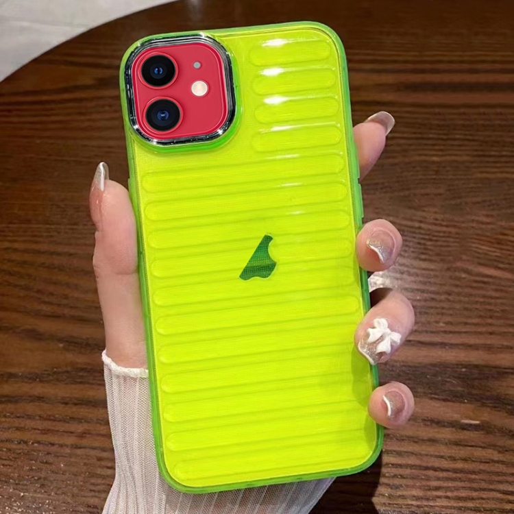 

For iPhone 11 Striped Electroplating TPU Transparent Phone Case(Fluorescent Green)